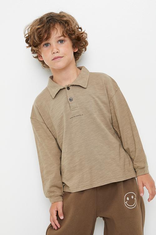 Henley-style melange sweater - brown/under the capacity of