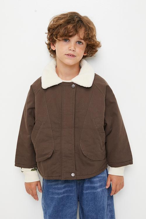 Shearling collar jacket - brown