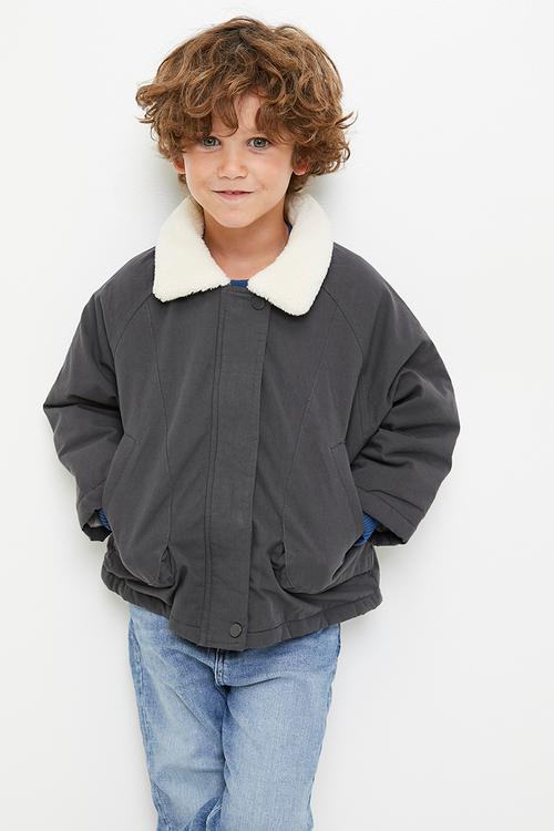 Shearling collar jacket - charcoal grey