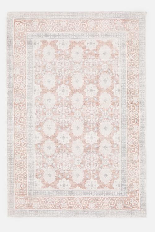 Antique Printed Wool Blend Rug - Dusty Pink