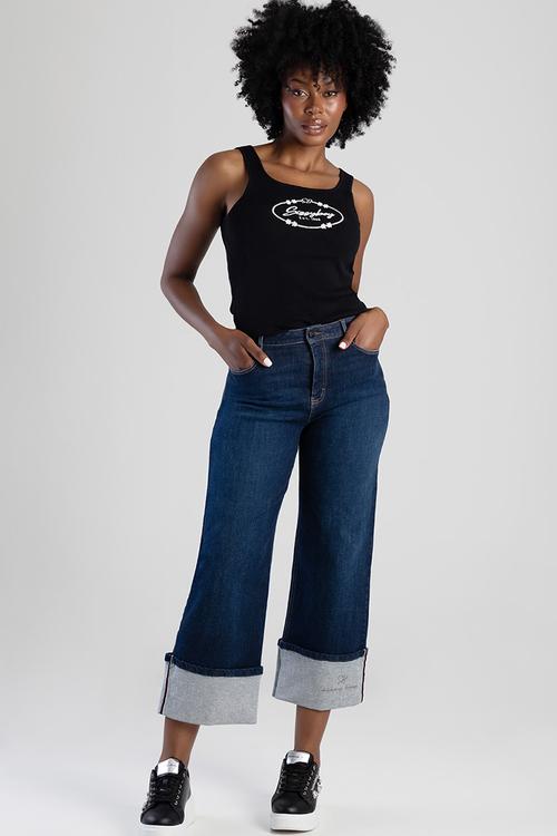 Skye: High Waist Wide Leg With Turn Up - Dark Vintage