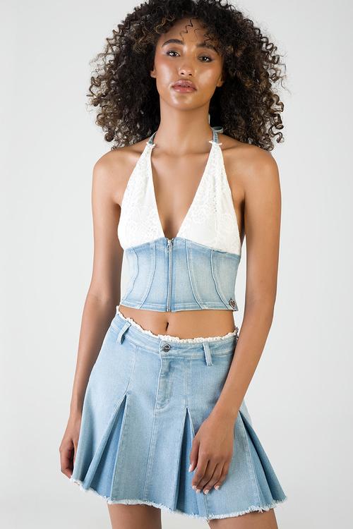Nicole: Denim And Lace Top - Light Vintage