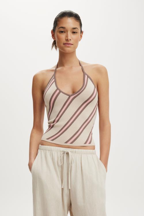 Halter knit with contrast bind - sunset stripe