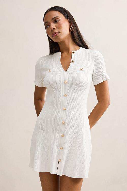 Violetta stitch interest mini dress in cream