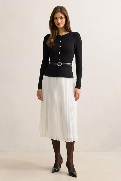 Louisa woven mix knit dress in mono