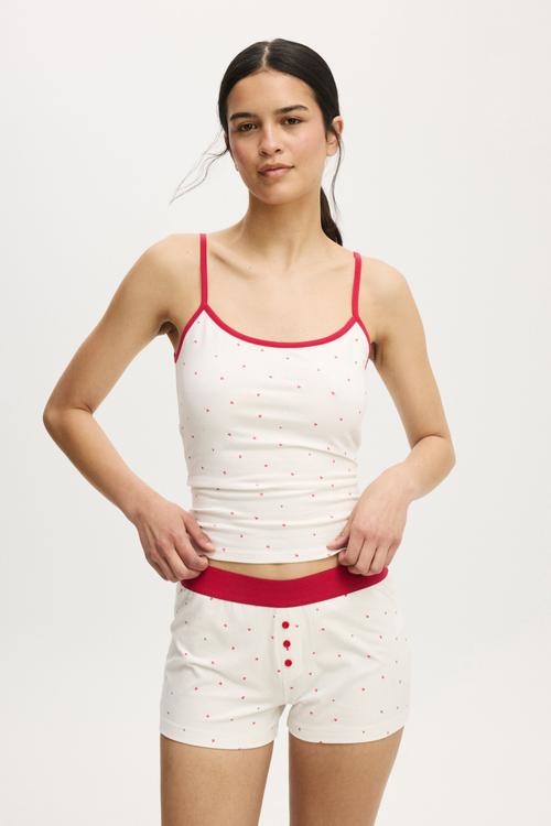 Dreamy soft longline cami - coconut milk/ spicy red heart ditsy