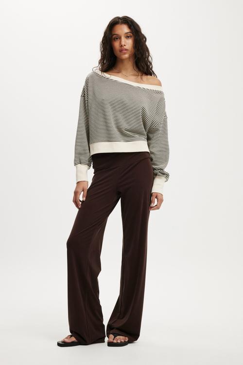 Off Shoulder Sweatshirt - Cream/Slate Stripe