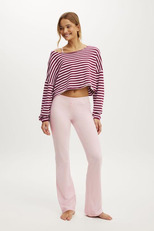 Off the shoulder cropped knit - crushed berry/pink kiss gracie stripe