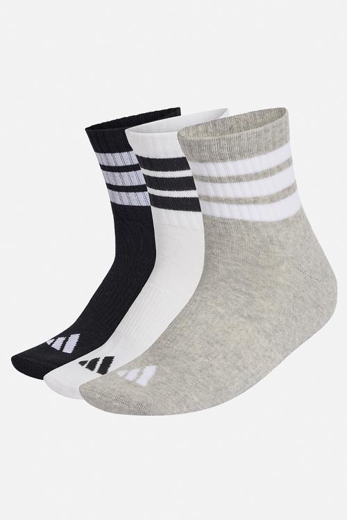 3-Striped Cushioned Mid Cut Sock 3pk - Medium grey heather/white/black