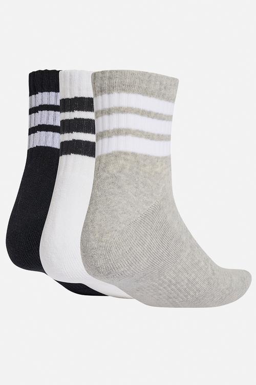 3-Striped Cushioned Mid Cut Sock 3pk - Medium grey heather/white/black