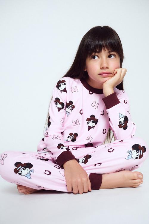 Serena Long Sleeve Pyjama Set Licensed - Lcn Dis Pink/Western Minnie