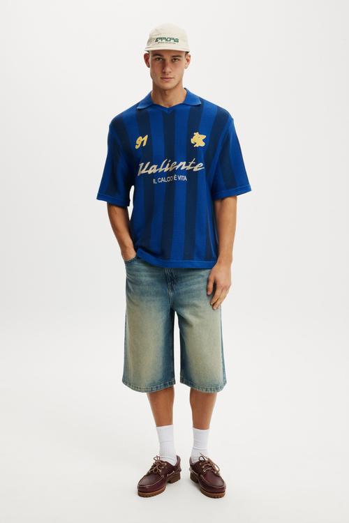Knitted Sports Polo - Navy Stripe