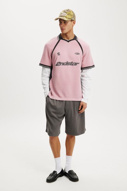 Knitted Sports Polo - Pink