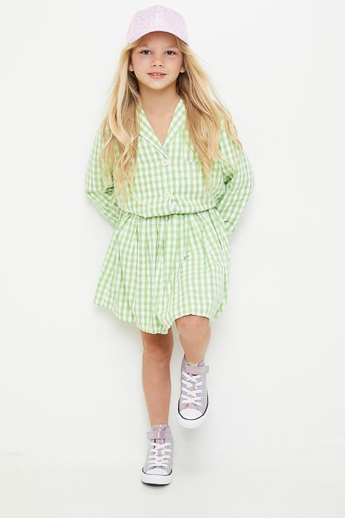 Gingham shirt & skirt set - green