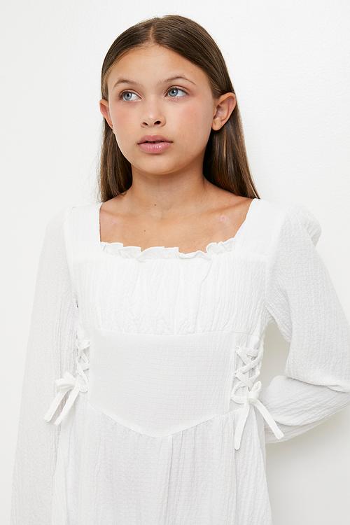 Mock corset waist dress - white