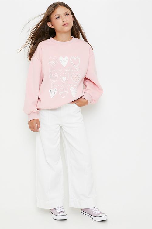 Heart print sweat top - pink