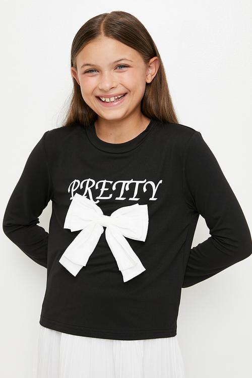 Long sleeve tee & tiered maxi skirt - black/white/bow