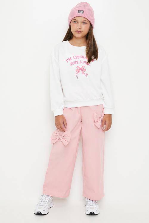 Sweater & wide leg sweatpant set - white/pink