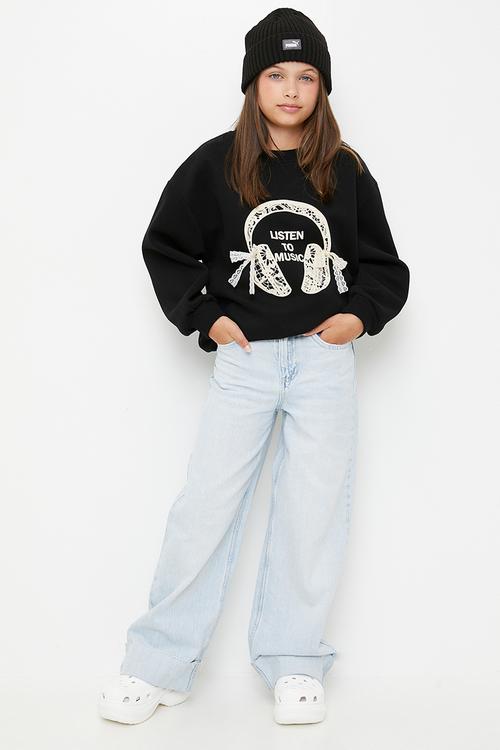 Lace applique sweatshirt - black