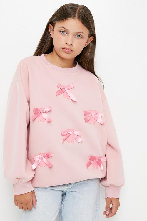 Bow décor sweat top - pink