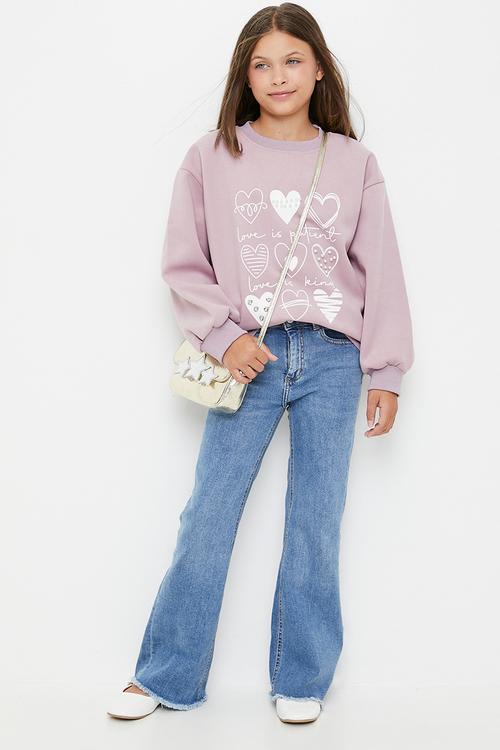 Heart print & pearl detail sweatshirt - dusty mauve