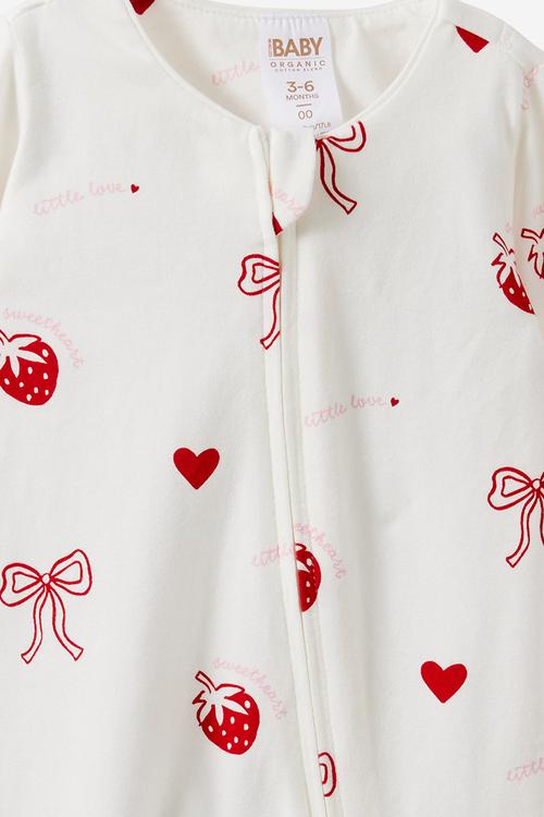 The Long Sleeve Zip Romper -  Vanilla/Sweet Heart
