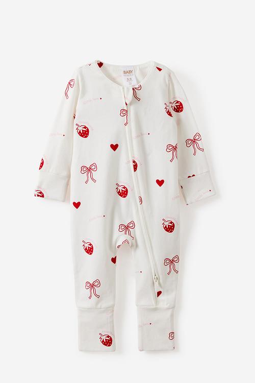 The Long Sleeve Zip Romper -  Vanilla/Sweet Heart