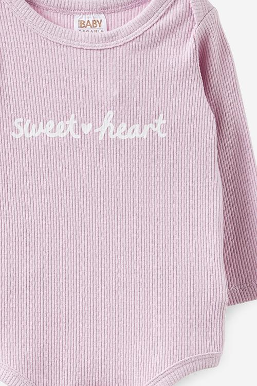 Organic Pointelle Long Sleeve Bubbysuit - Thistle/Sweet Heart