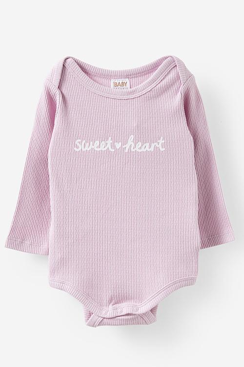 Organic Pointelle Long Sleeve Bubbysuit - Thistle/Sweet Heart