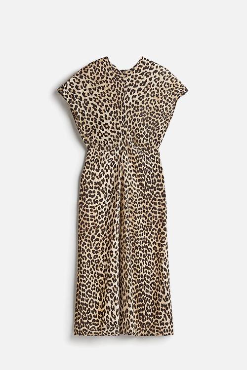 Tapered-waist dress - beige & leopard print