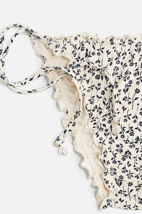 Tie tanga bikini bottoms - light beige floral 