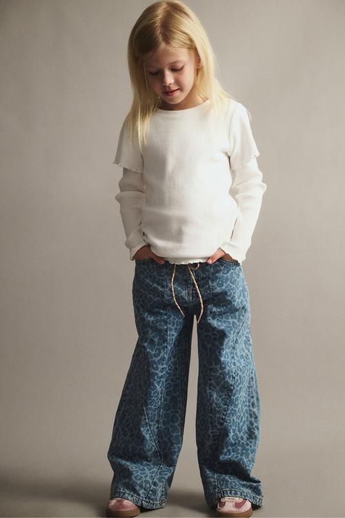 Super Wide Leg Denim Jean - Blue Haven Mid Blue/Leopard