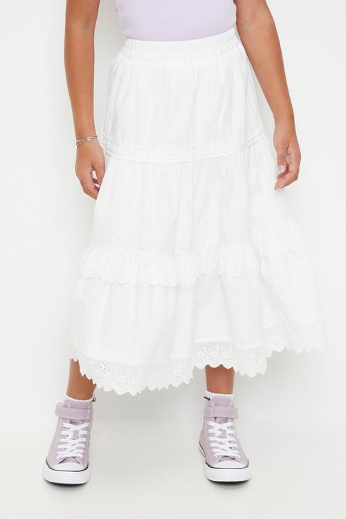 Broderie tiered maxi skirt - white