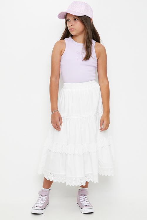 Broderie tiered maxi skirt - white