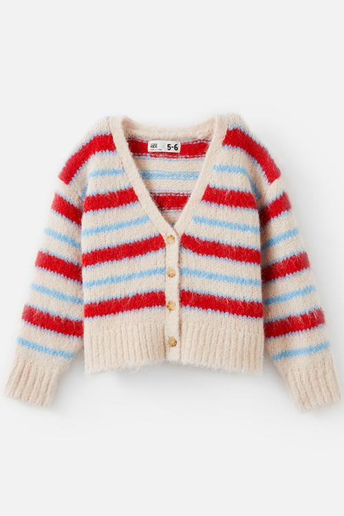 Vera vee neck cardigan - oatmeal marle/stripe