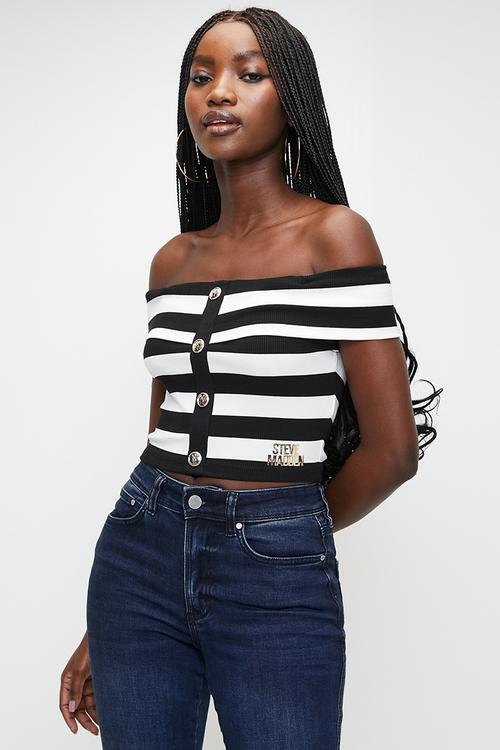 Ladies Salem Stripe Cropped Top - black 