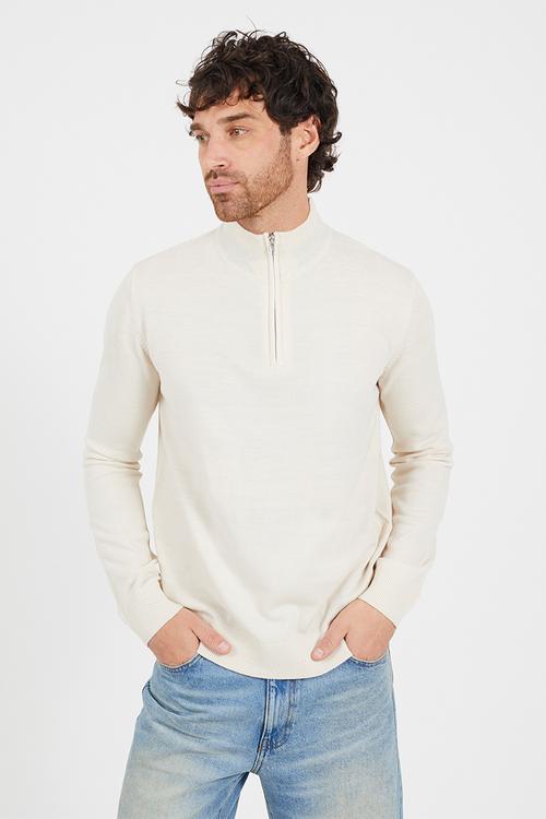 Ribbed 1/4 Concealed Zip Top - Light Stone