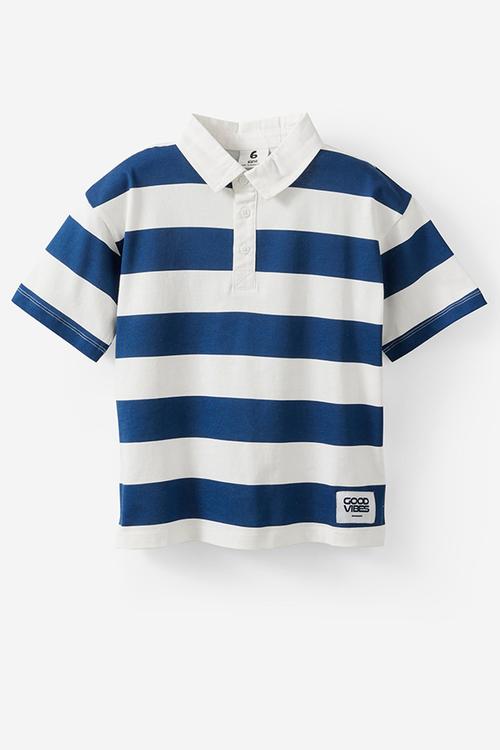 Jersey Rugby Ss Polo W/ Nylon Collar - Squid Ink/Vanilla Stripe/Central Athletic