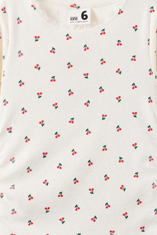 Nadia Long  Sleeve Top - Vanilla/Cherries
