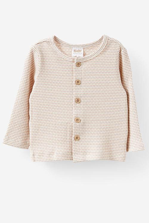 Organic Pointelle Cardigan -  Latte Cream/Finley Stripe