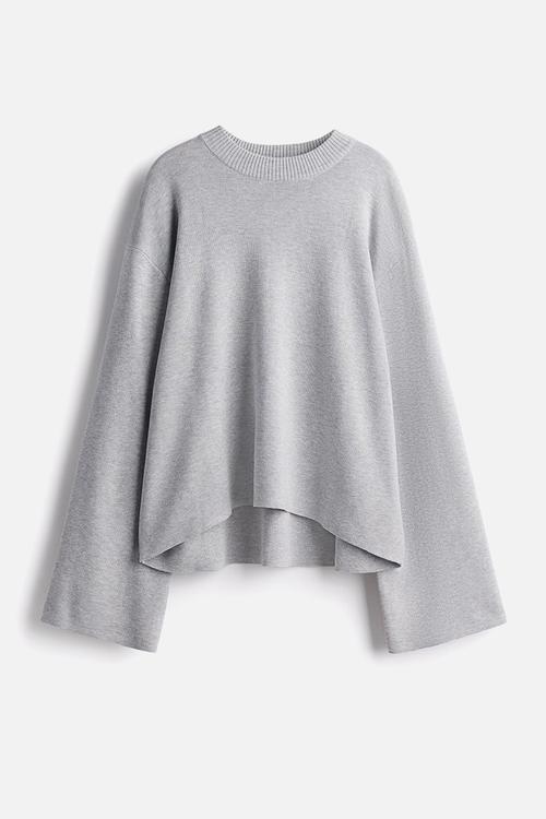 Oversized curved-hem jumper - light grey marl