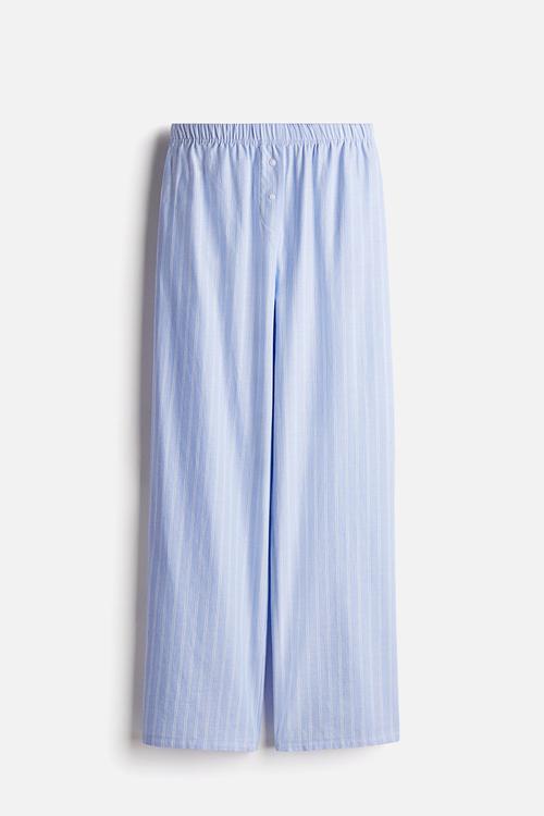 Cotton pyjama bottoms - light blue & white striped