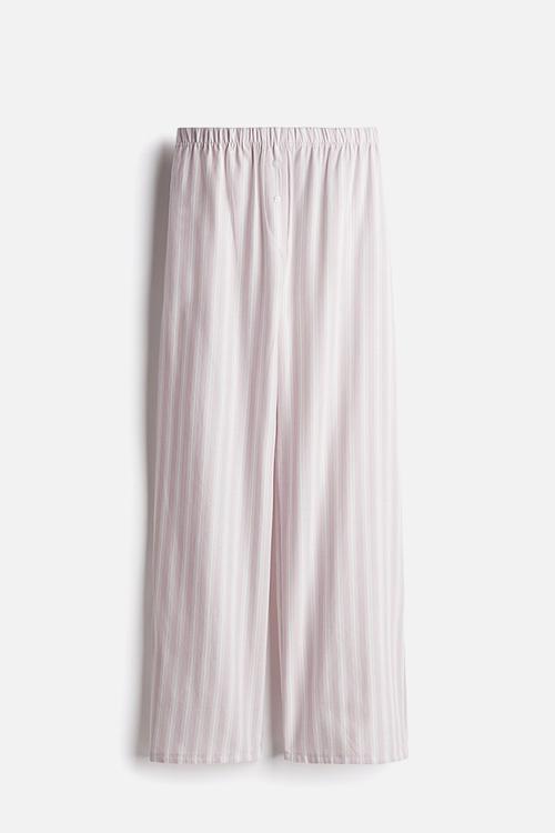 Cotton pyjama bottoms - powder pink striped