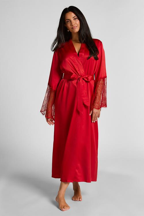 Kimono long satin lace - chilli pepper