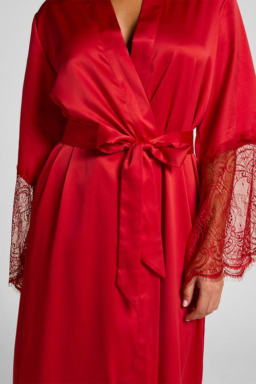 Kimono long satin lace - chilli pepper