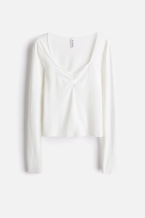 Sweetheart-neck top - white