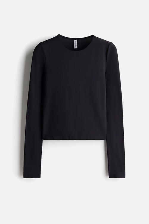 Long-sleeved jersey top - black