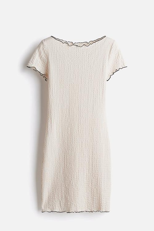 Overlock-detail crinkled dress - light beige 