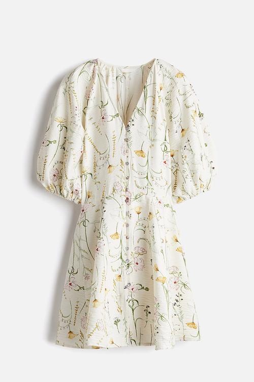 Flared-skirt dress - cream floral