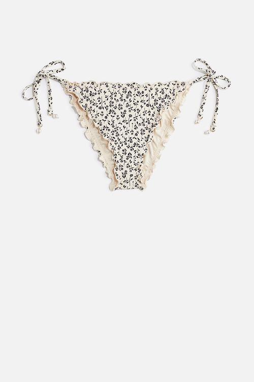 Tie tanga bikini bottoms - light beige floral 